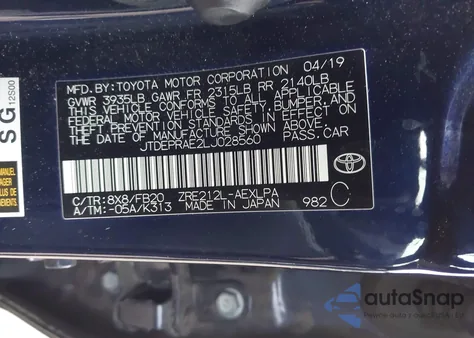 2020 Toyota Corolla Le from USA, damaged, VIN JTDEPRAE2LJ028560